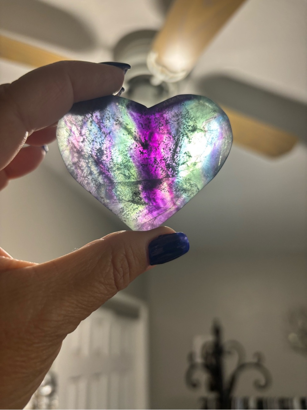Handheld Fluorite Heart Sculpture - Purple & Green